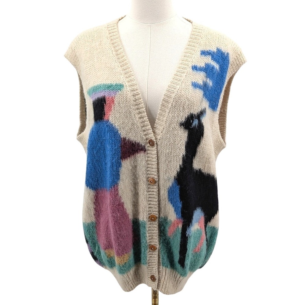 100% Alpaca Sweater Vest Art Knit Intarsia Colorblock Tesoros Del Peru M